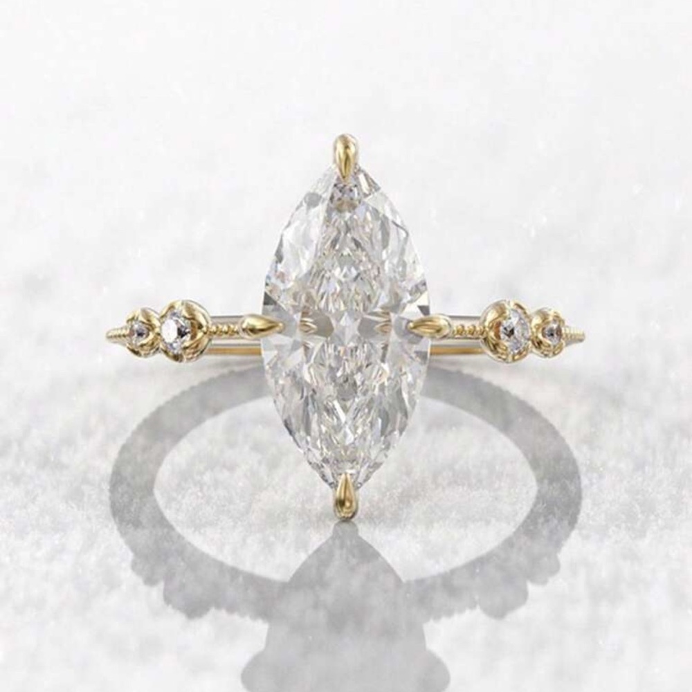 14 k gold plated  Gold and Silver Marquise Cut Ring